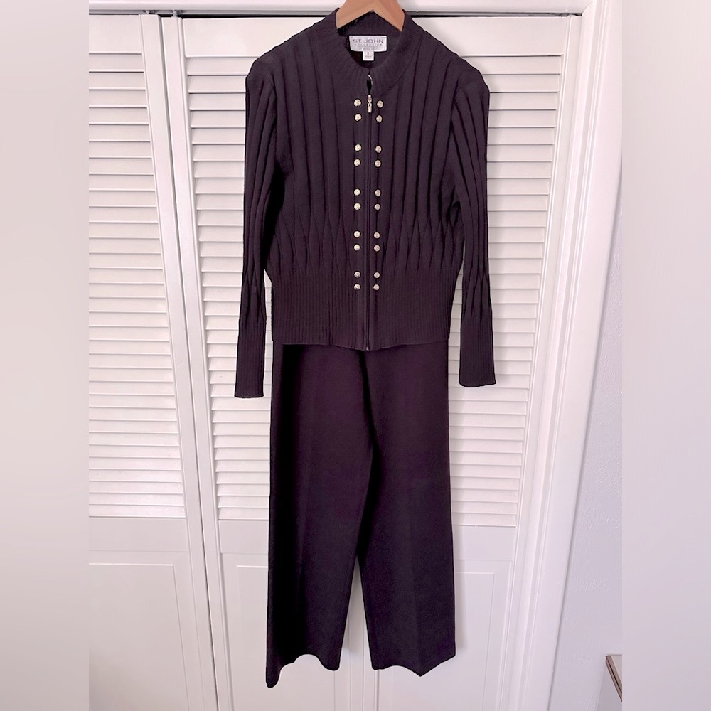 ST. JOHN 3 piece set plum sweater, skirt, pants **